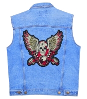 Нашивка термо Скелет мотогонник з ангельськими крилами наспинна (thps-090)