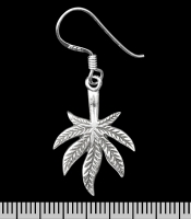 Сережка-гачок Cannabis leaf down (срібло, 925 проба) (ehs-032)