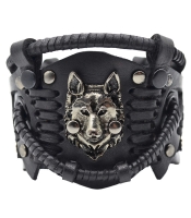Браслет Стімпанк Вовк на заклепках чорний (bsp-55)