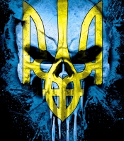 Плакат Череп (Punisher) із Тризубом (жовто-блакитний)