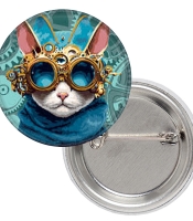 Значок Кіт Стимпанк (жовто-блакитний)