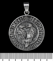 Кулон Ворони Одіна в рунічному колі з Валкнутом (срібло, 925 проба) (sp-172)