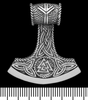 Кулон Сокира Перуна з Валкнутом та руною Algiz (срібло, 925 проба) (sp-215)