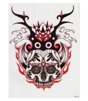 Тимчасова тату Череп з рогами (чорно-червоний) (HB-216, 21x15 см)