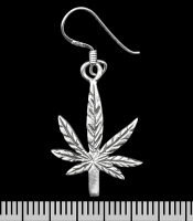 Сережка-гачок Cannabis leaf up (срібло, 925 проба) (ehs-035)