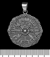 Кулон Vegvisir (рунічний компас) у плетеному колі, фігурний (срібло, 925 проба) (sp-171)