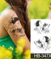 Тимчасова тату Дівчинка з вовком (2 шт.) (HB-347X, 21x15 см)