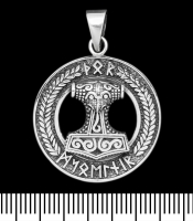 Кулон Вінок з Молотом Тора та рунами (срібло, 925 проба) (sp-218)