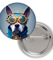 Значок Собака Стимпанк (жовто-блакитний)