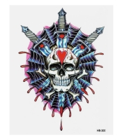 Тимчасова тату Череп з трьома кинджалами на тлі павутини (HB-300, 21x15 см)