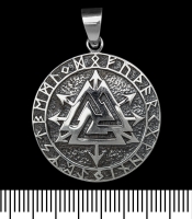 Кулон Валкнут (Напрями Світів) у рунічному колі (срібло, 925 проба) (sp-169)