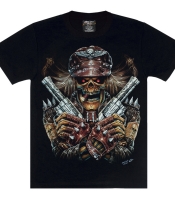 Футболка Скелет у шкіряному кашкеті з револьверами (3D, світиться в темряві)
