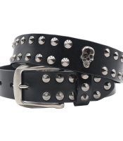 Ремінь шкіряний Два ряди конусних шипів та черепа (bсl-001)