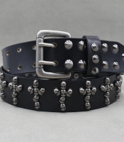 Ремінь шкіряний Два ряди конусних шипів та хрести з черепів  (bсl-003)