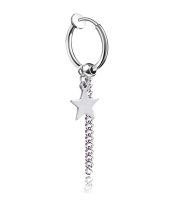 Сережка-обманка без проколу з ланцюжком, кулькою та зіркою (мед. сталь, сталевий) ea-055