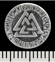 Сережка-гвоздик Валкнут в рунічному колі (срібло, 925 проба) (st-042)
