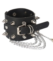 Браслет з двома рядами шипів, пряжкою та ланцюжками (bpu-013)