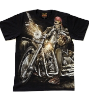 Футболка Скелет на мотоцикле с пистолетом (светится в темноте)