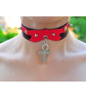 Кожаный чокер (ar-005) с кулоном Анкх с плетенным узором