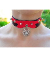 Кожаный чокер (ar-005) с кулоном Паутина