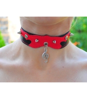 Кожаный чокер (ar-005) с кулоном Скрипичный ключ с узором (серебряный цвет)