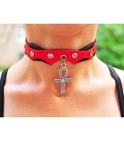 Кожаный чокер (ar-001) с кулоном Анкх с плетенным узором