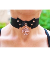 Кожаный чокер (ar-004) с кулоном Дерево (цвет серебро)