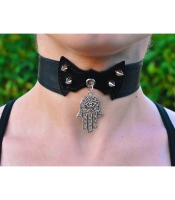 Кожаный чокер (ar-004) с кулоном Рука Бога (Хамса)