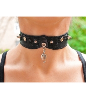 Кожаный чокер (ar-006) с кулоном Скрипичный ключ с узором (серебряный цвет)