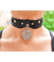 Кожаный чокер (ar-006) с кулоном Цветок жизни