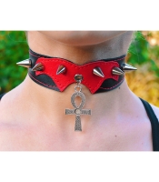 Кожаный чокер (ar-007) с кулоном Анкх с плетенным узором