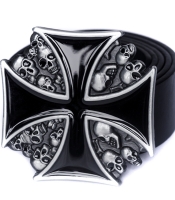 Пряжка "Крест Тамплиерский с черепами", Комплект поставки товара Пряжка + ремень (натуральная кожа)