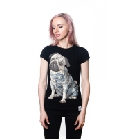 Черная женская футболка с мопсом Urbanist