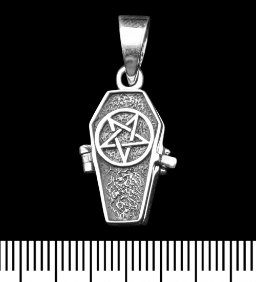 Кулон Труна, що відкривається зі скелетом та пентаграмою (срібло, 925 проба) (sp-248)