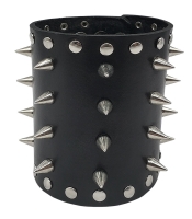Браслет шкіряний з 4 рядами шипів, широкий на кнопках (bsl-007)