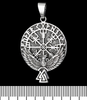 Кулон Vegvisir (рунічний компас) та ворон з валкнутом (срібло, 925 проба) (sp-176)