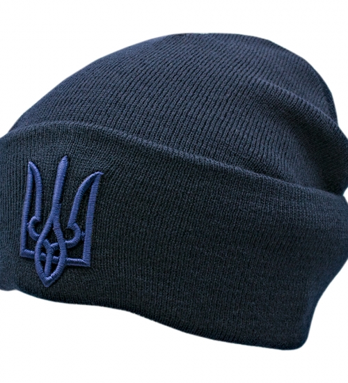 Шапка в’язана з Тризубом (темно-синя, синій Тризуб) (uaht-006) Шапка в’язана з Тризубом (темно-синя, синій Тризуб) (uaht-006)