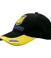 Бейсболка 3D Тризуб Ukraine (чорна з прапором на козирку) uac-006