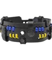 Браслет шкіряний з жовто-блакитними смужками (ptsbua-008)