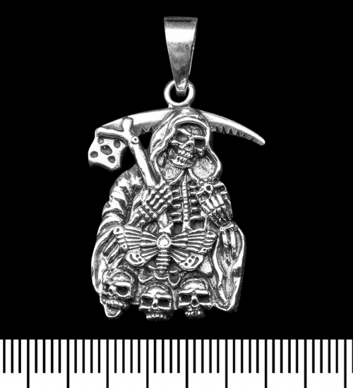 Кулон Жнець Смерті з метеликом та черепами (срібло, 925 проба) (sp-242)