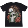 Футболка Череп с розами (ворон и часы) (3D, светится в темноте)