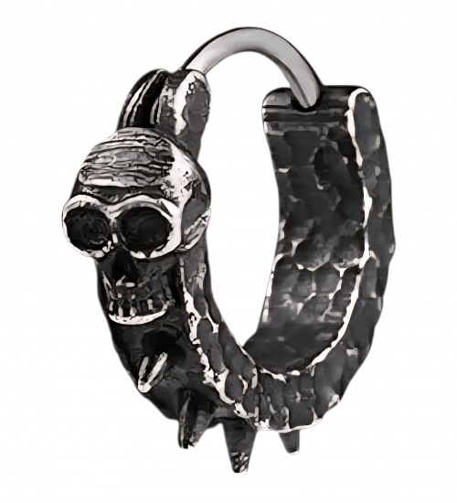 Серьга-кольцо с черепом и шипами, черная (ea-170)