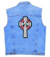 Нашивка термо Кельтський хрест з черепом та червоним візерунком наспинна (thps-071)