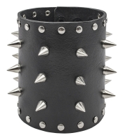 Браслет шкіряний з 3 рядами шипів, широкий на кнопках (bsl-012)