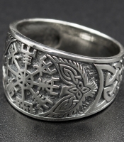 Перстень Вегвізир (рунічний компас) з воронами (срібло, 925 проба) (thrg-007)