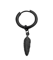 Сережка-кільце хард обманка з пером (титан, чорний) (ea-142)