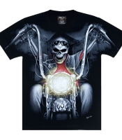 Футболка Скелет в красной футболке на мотоцикле (светится в темноте)