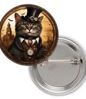 Значок Кіт Стимпанк з годинником