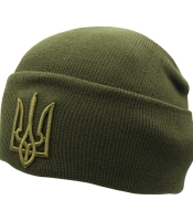 Шапка в’язана з Тризубом (олива) (uaht-001)