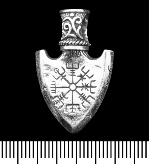 Кулон Наконечник стріли з Валкнутом та Вегвізиром (срібло, 925 проба) (sp-245)